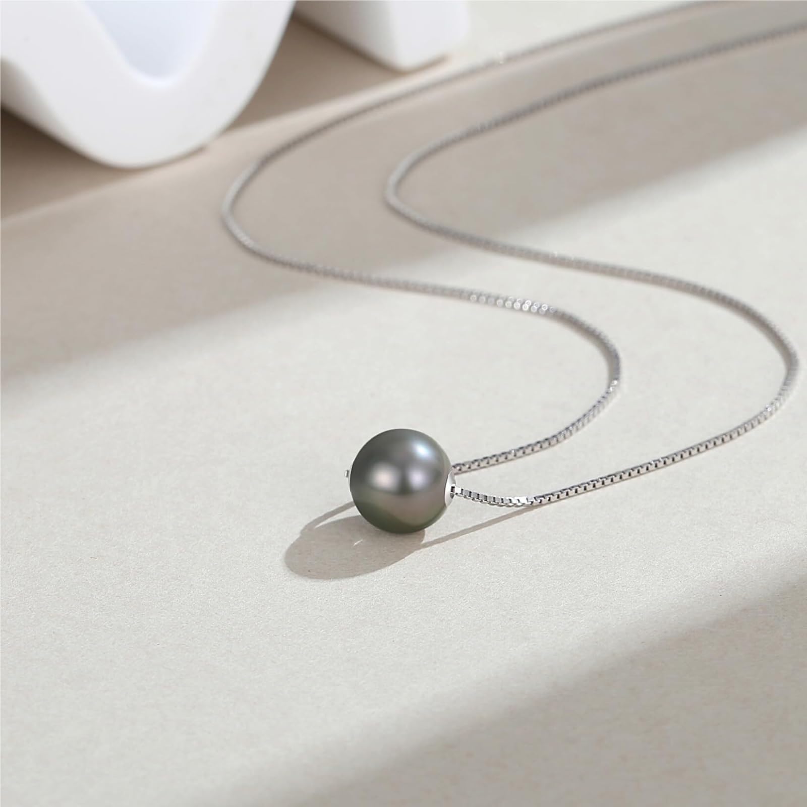 Perlenkette Perlen Kette Halskette Mit Schwarzen Tahiti-Perlen For Damen, Anhänger Mit Schwarzen Zuchtperlen Perlenschmuck
