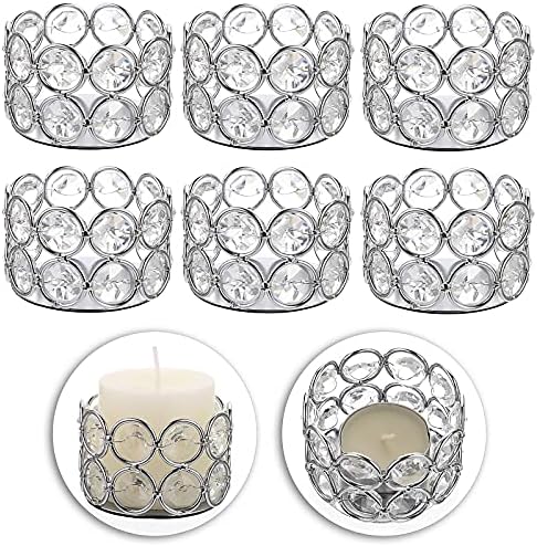 BSTKEY Set of 6 Bowl Crystal Tea Light Candle Holders, Decorative Votive Candle Holders Pillar Candle Stand, Romantic Candle Centerpieces for Table, Wedding, Party, Home Decor Silver