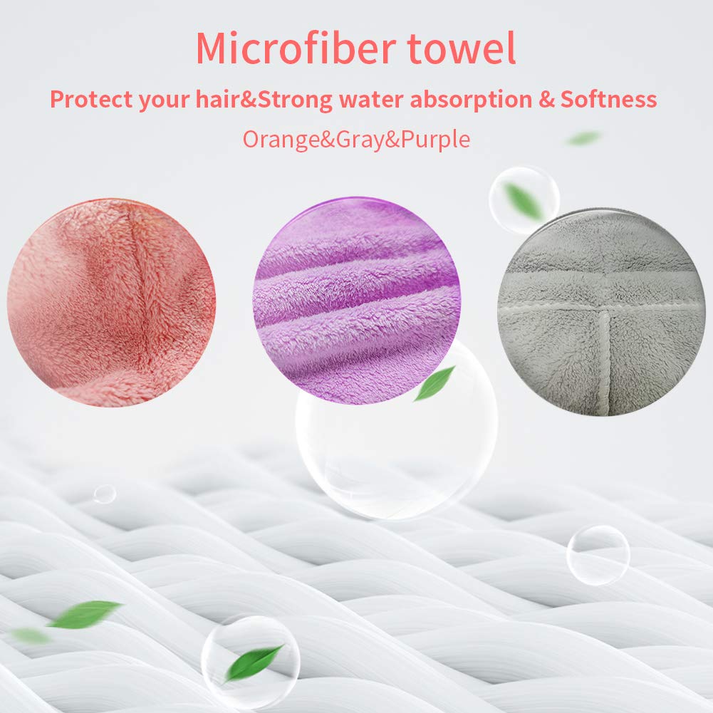 RIGHTWELL Asciugamano Per Capelli 3 Pezzi Asciugamano In Tessuto Di Microfibra Soft Super Assorbente Design Dei Bottoni