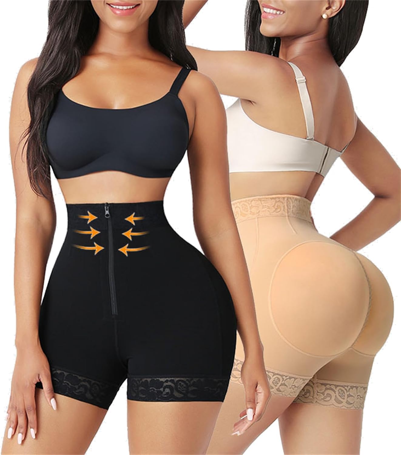 Size L High Waist Shorts Body Shaper for Women Butt Lifting Tummy Control Panties Compression Shorts Zipper Closure