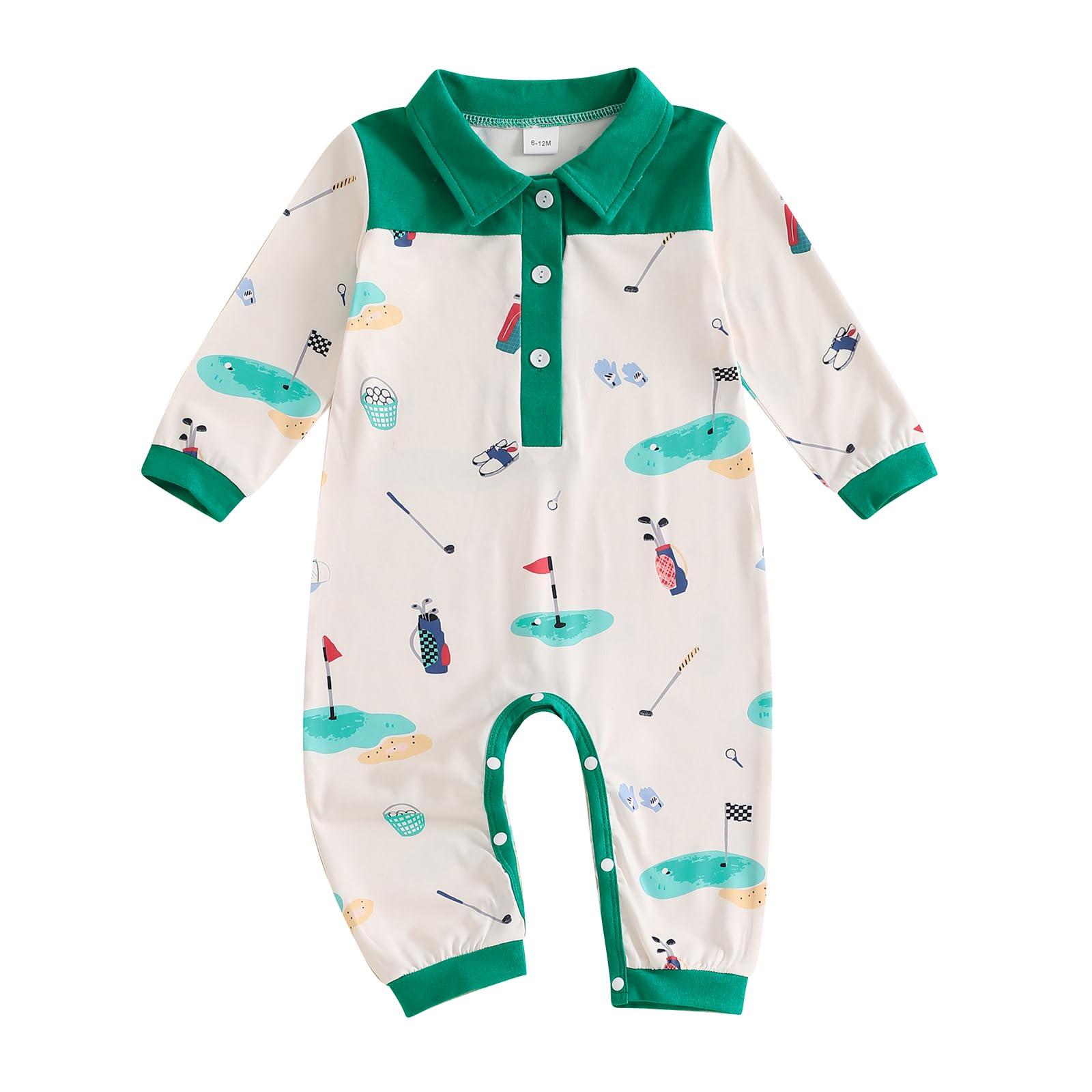 baorji Newborn Baby Boy Girl Golf Outfit Long Sleeve Polo Shirt Romper Infant Jumpsuit Pants 0-2T Baby Fall Winter Clothes (Green, 6-12 Months)