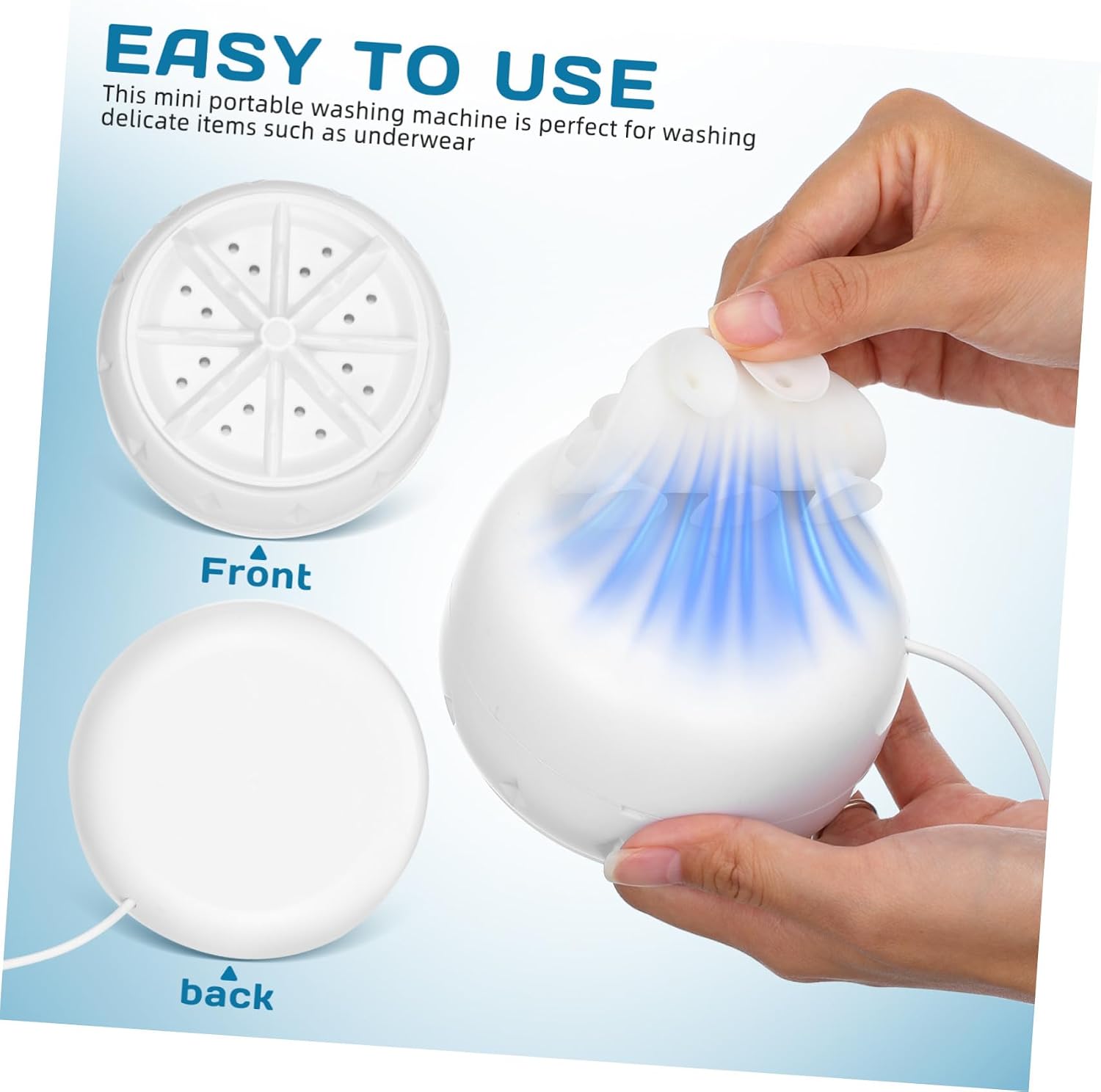 Portable Mini Turbine Washing Machine with Suction Cups, USB Ultrasonic Power, Compact Washer for Hand Washing Clothes, Underwear, and Rv Travel Use