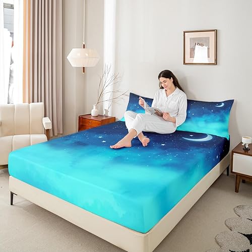 Miniatura 5 de Juego de sábanas de galaxia tamaño individual, diseño de estrellas de luna, juego de ropa de cama para niños y niñas, nebulosas, universo,