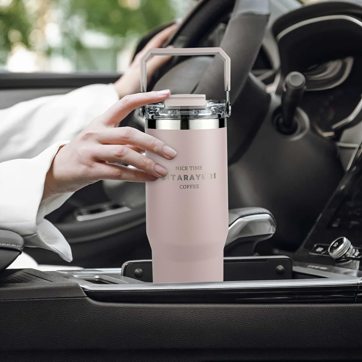 Insulated tumbler with lid and straw,tumbler with handle and flip straw cup traveler 30 oz water bottle mug Vacuum Sealed Cupholder Friendly BPA-Free Leak-Proof (Light Grey) - Image 7