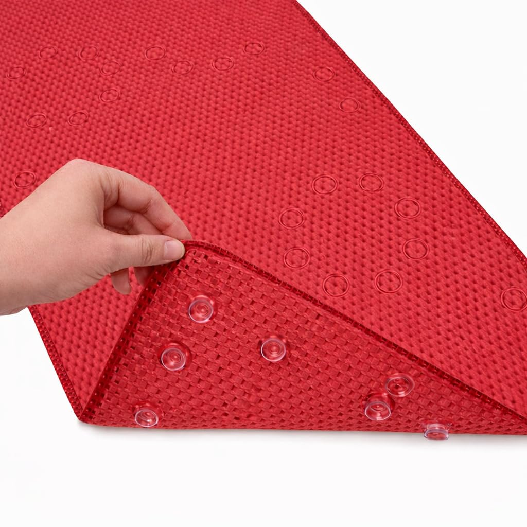 Elaine Karen Red Deluxe Bathtub Mat Non Slip, Soft Foam Bath Mats For Bathroom Tub, Bathtub Mat With Drain Holes, Suction Cups- 36” X 17”
