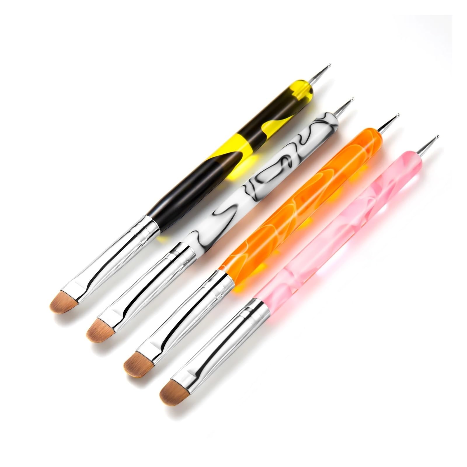 brosser les ongles, Pinceau à ongles en nylon double extrémité, stylo points for nail art, manche acrylique, pinceau for dessin, gel UV, peinture, for l'art des(4pcs Combo)