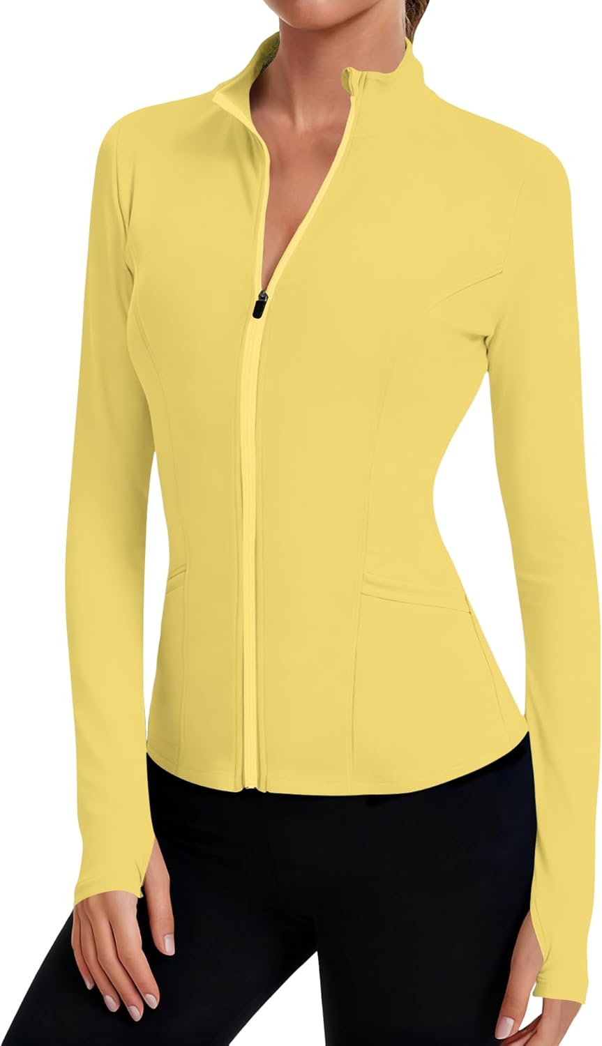 LOMON Women's Athletic Jackets Cropped Long Sleeve Workout Tops Yoga Zip Up Jackets Gym Tops Golf Shirts