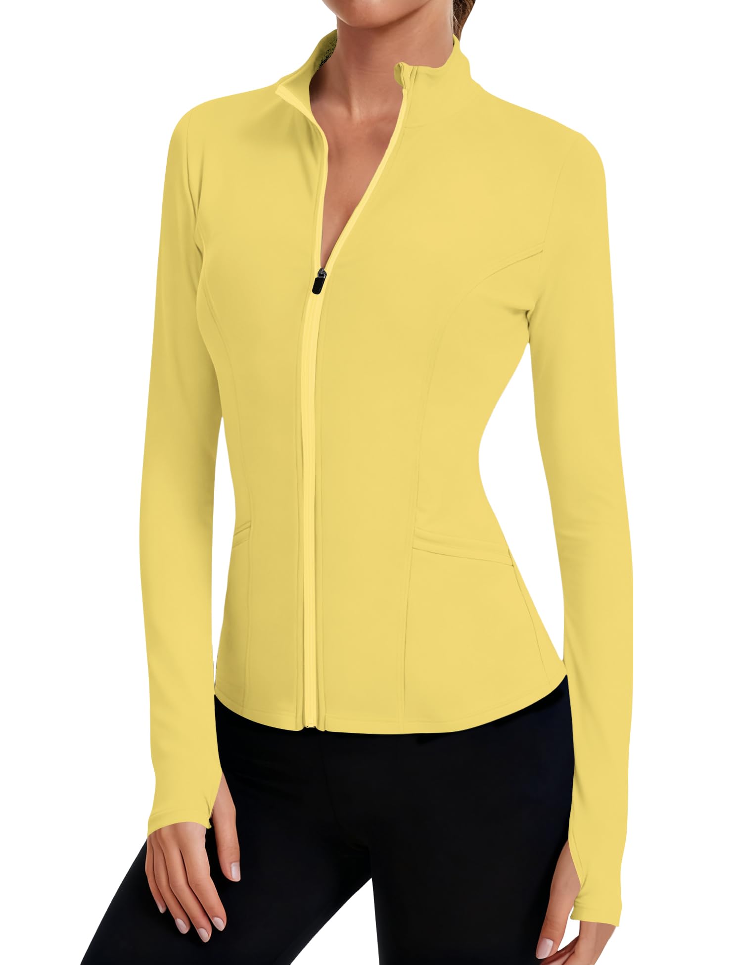 LOMON Women's Athletic Jackets Cropped Long Sleeve Workout Tops Yoga Zip Up Jackets Gym Tops Golf Shirts