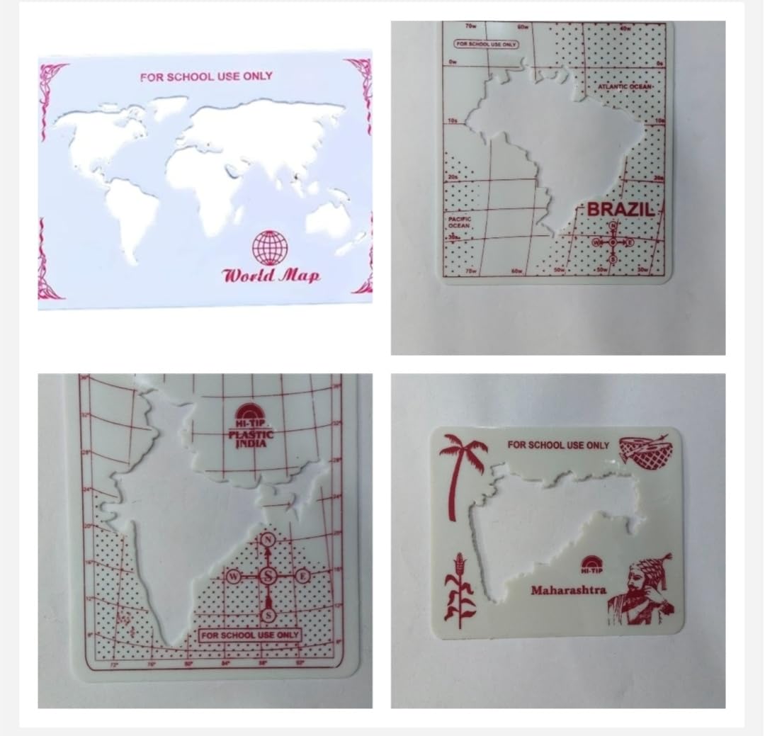 Maharashtra-India-Brazil-World,Map Drawing Stencil Template, Plastic Geography Map Outline for School Projects & Educational Use Pack of 4-image-8