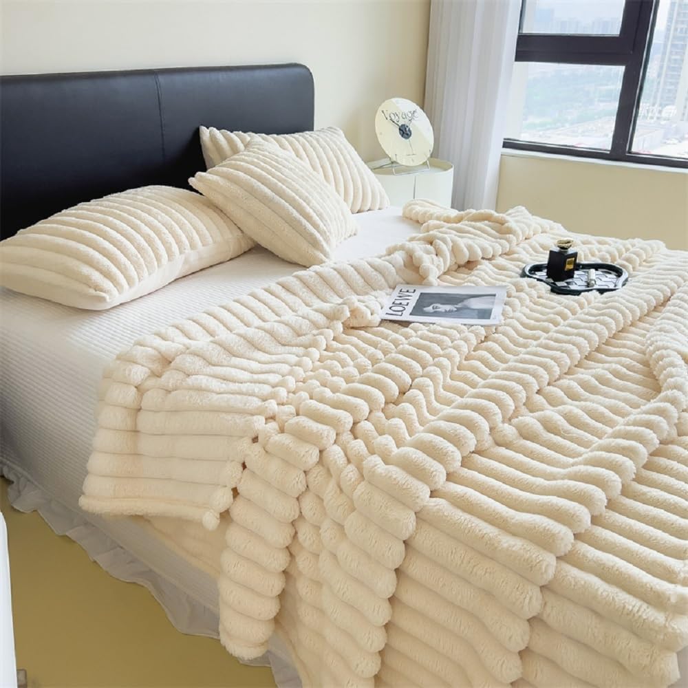 HOME DECO FACTORY Kuscheldecke Aus Fleece – 200x150 Cm, Cremeweiß, Mit Waffelmuster, Weich & Wärmend
