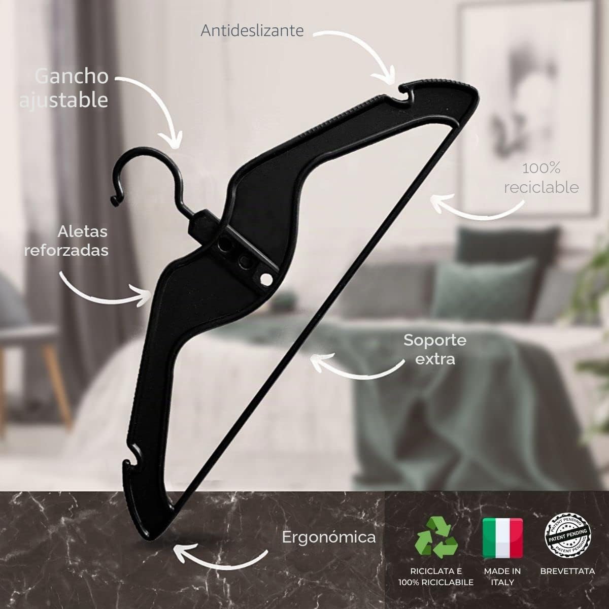 Perchas ahorradoras de Espacio – 20 Unidades – con Gancho Ajustable – Perchas – Perchas para Armario – Organizador Armario Ahorro de Espacio – Perchero (Negro, 20 Piezas)