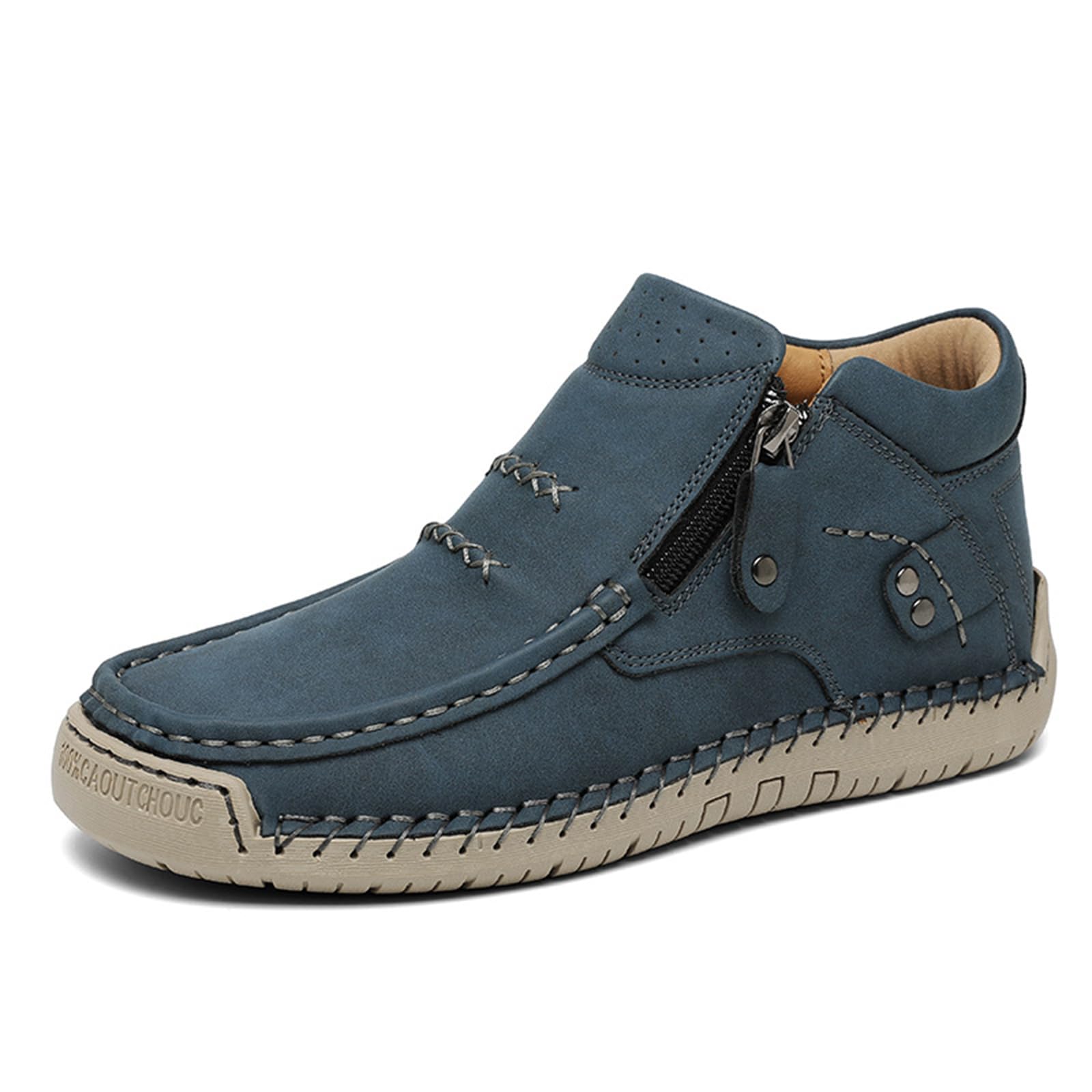 Womens Handmade High Top Loafers Side Zipper Non-Slip Casual Ankle Chukka Boots Comfortable Breathable Slip On Outdoor Walking