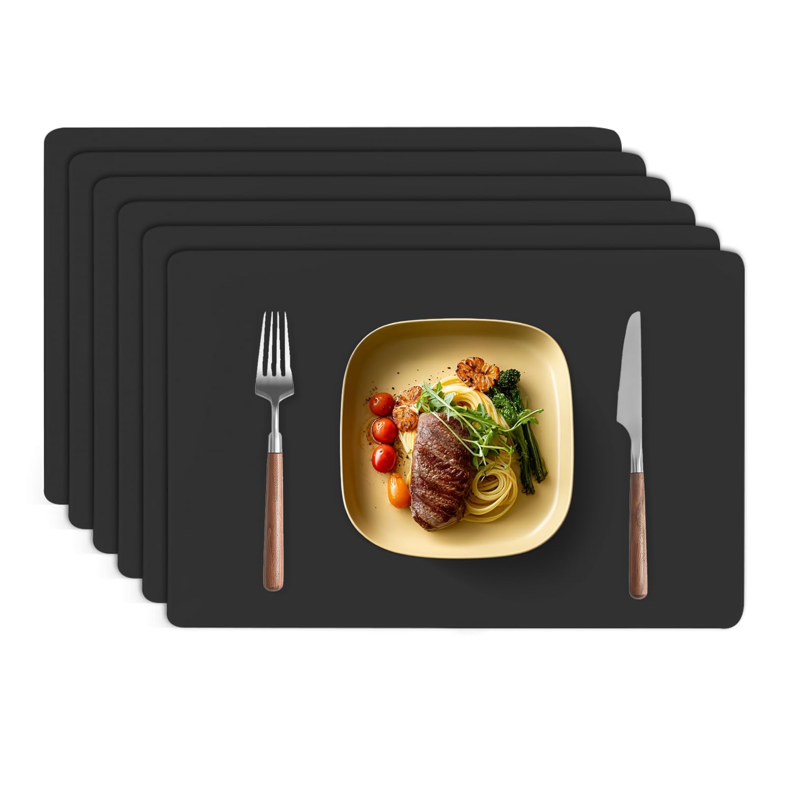 TAZAMI Silicone Place Mats for Table set of 6 Reusable Washable Non-slip Table Mats Nonstick Heat Resistant Waterproof Placemats for Kitchen Restaurant Office Desk 30X40cm(Black) — image 1