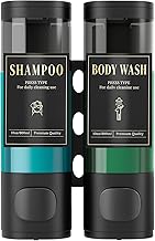 Luxspire Shampoo Soap Dispenser, Shower Soap Dispenser Without Drilling with 2 Bottles with Labels, Refillable Soap Dispenser for Bathroom Hotel Kitchen Gym, Black