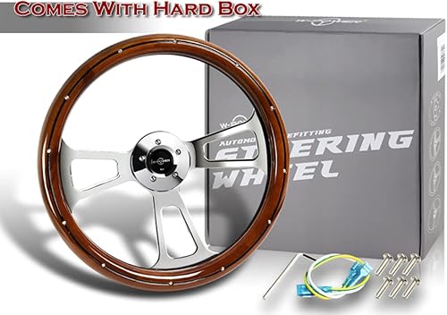 Miniatura 5 de W-Power, Plato universal de 18 pulgadas de 17.992 in, con 5 agujeros de 2.5 pulgadas de profundidad, estilo vintage de madera oscura con volante de