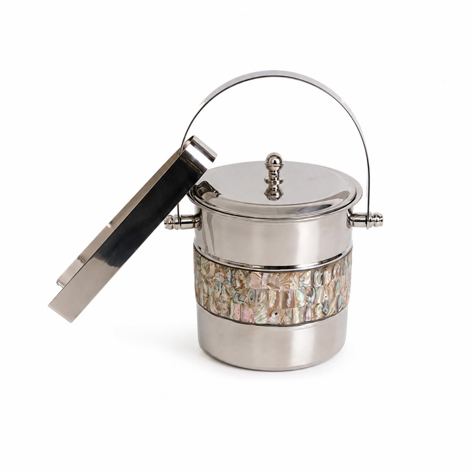Secchiello del Ghiaccio con Manici Portatile Secchiello con Manico Pratico Secchio per Feste, 13 X 13 X H23 Cm, Secchiello per Ghiaccio in Conchiglia Colorata Argento