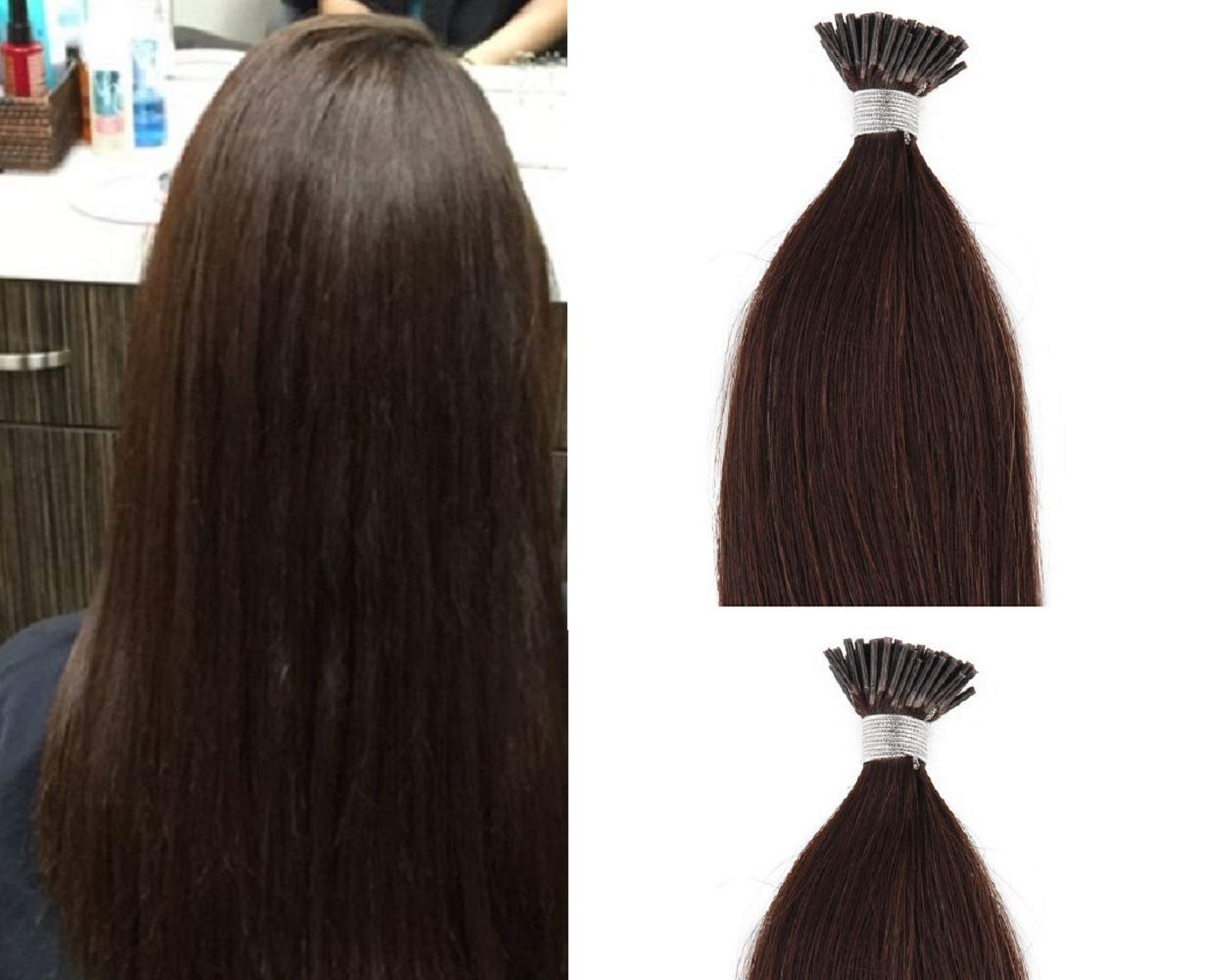 Hair Faux You 22" Remy Straight Pre bonded I Tip Human Hair Extensions Professional Salon, 100 grams 125 strands Per Package, Color #2 Darkest Brown