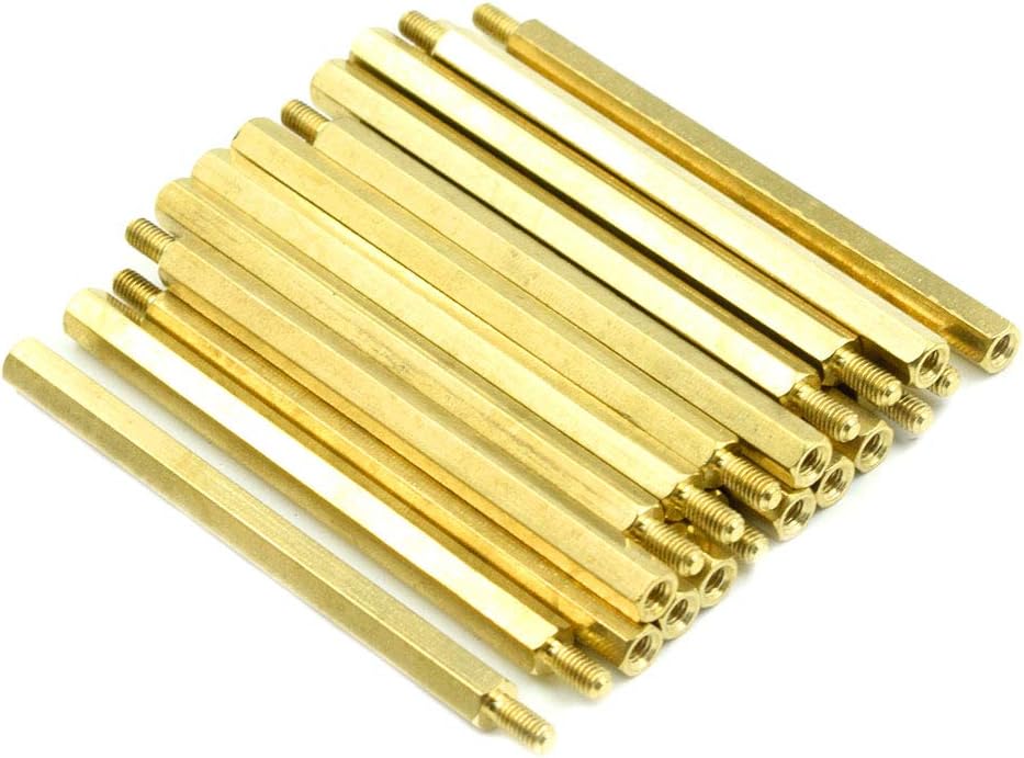 M3 x 60mm + 6mm Male Female Thread Brass Hex Standoff Spacer Screws PCB Pillar - (20 Pcs)