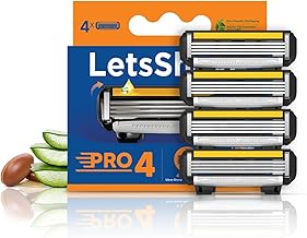 LetsShave Pro 4 Manual Shaving Razor Blades Refill (Cartridges), Pack of 4, World's First Ultra Sharp 4 Blade with Rubber Guard & Open Flow Architecture, Blades for Men