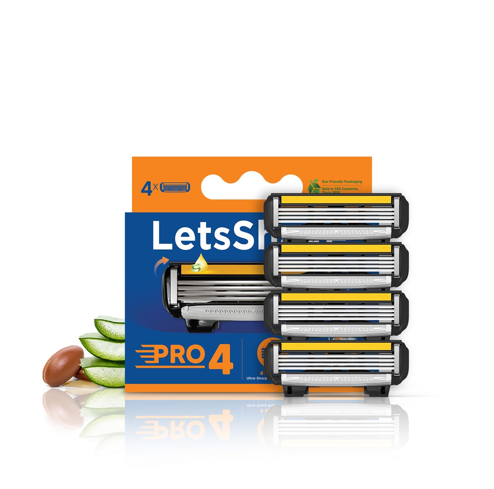 LetsShave Pro 4 Manual Shaving Razor Blades Refill (Cartridges), Pack of 4, World's First Ultra Sharp 4 Blade with Rubber Guard & Open Flow Architecture, Blades for Men