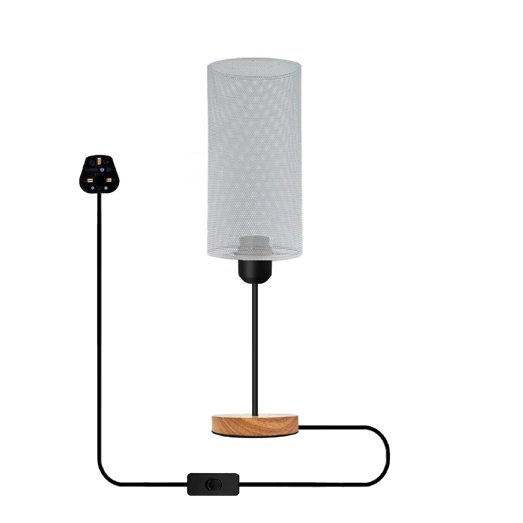 LEDSone Wooden Stand Bedside Table Lamp Modern Round Nightstand Lamp with Solid Wood Desk Metal Barrel Cage with 3 Pin Plugin On/Off Switch Control Lamp for Bedroom (White)