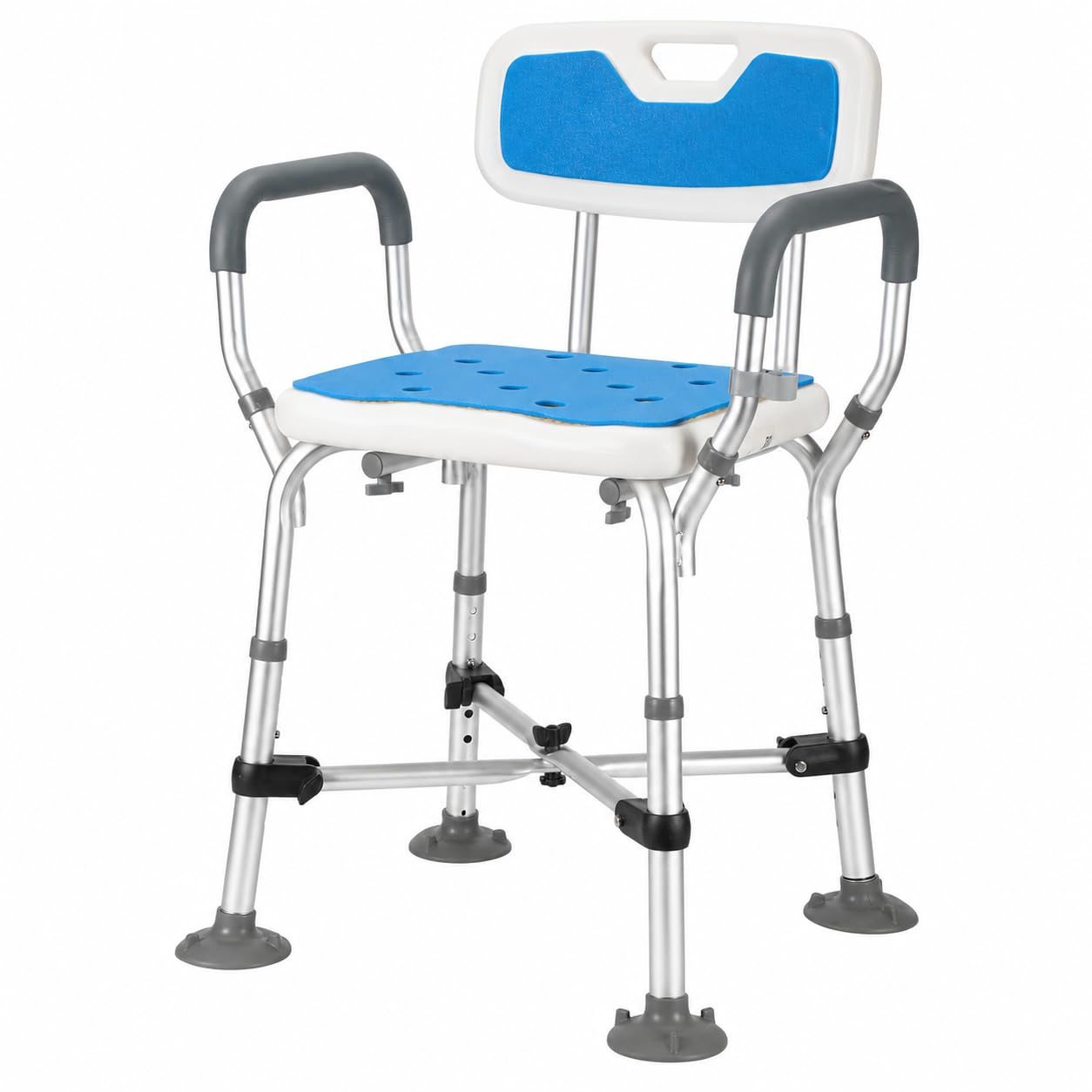 Silla de ducha con respaldo para personas mayores, asiento de ducha regulable en altura, taburete de ducha con doble viga transversal reforzada, taburete para bañera, banco de ducha con