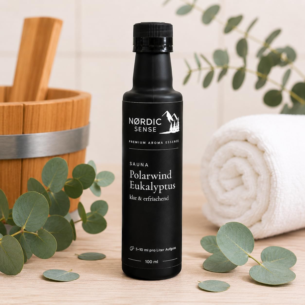 Saunaaufguss Geschenkset von Nordic Sense® Saunaaufguss Set Bio 4x100ml Sauna Aufguss + Mentholkristalle + Saunaei