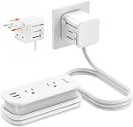 VYLEE Universal Travel Adapter with Power Strip, Compact International Power Adapter with 2 USA sockets, 2 USB-A & 1 USB-C Ports, 6ft Extension Cord, Worldwide Plug Adapter for Europe UK US AU