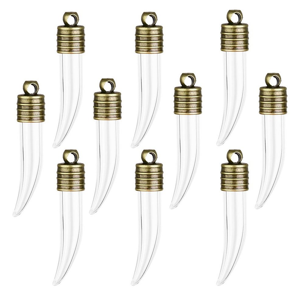 Tinksky Mini Clear Glass Jars Bottles， Mini Empty Glass Chili Vials Charms Wish Bottles Pendant - 10pcs (Clear)