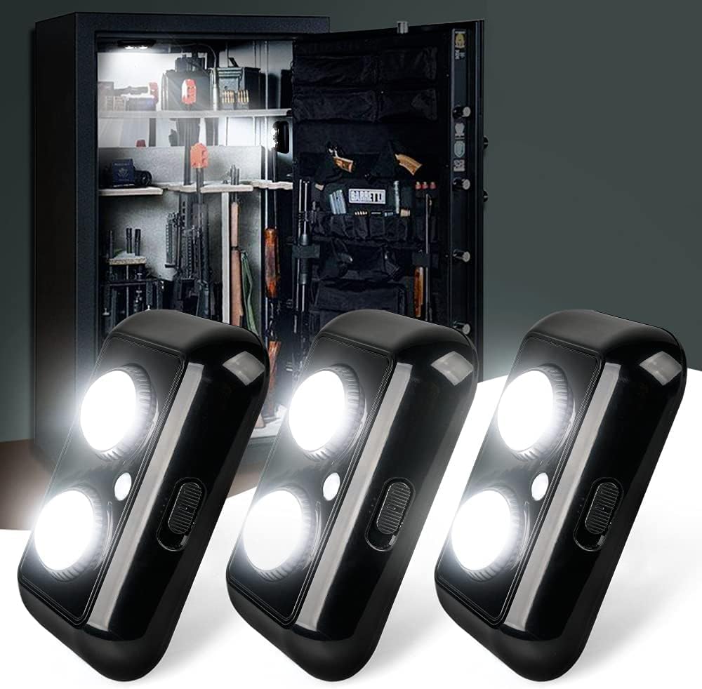 Xprite 3 PCS Gun Safe Light Kit with PIR Motion Sensor, Rotatable Lens Multi-Directional Sensitive Lighting Inside for Your Gun Safes Cabinet, Closet and Locker