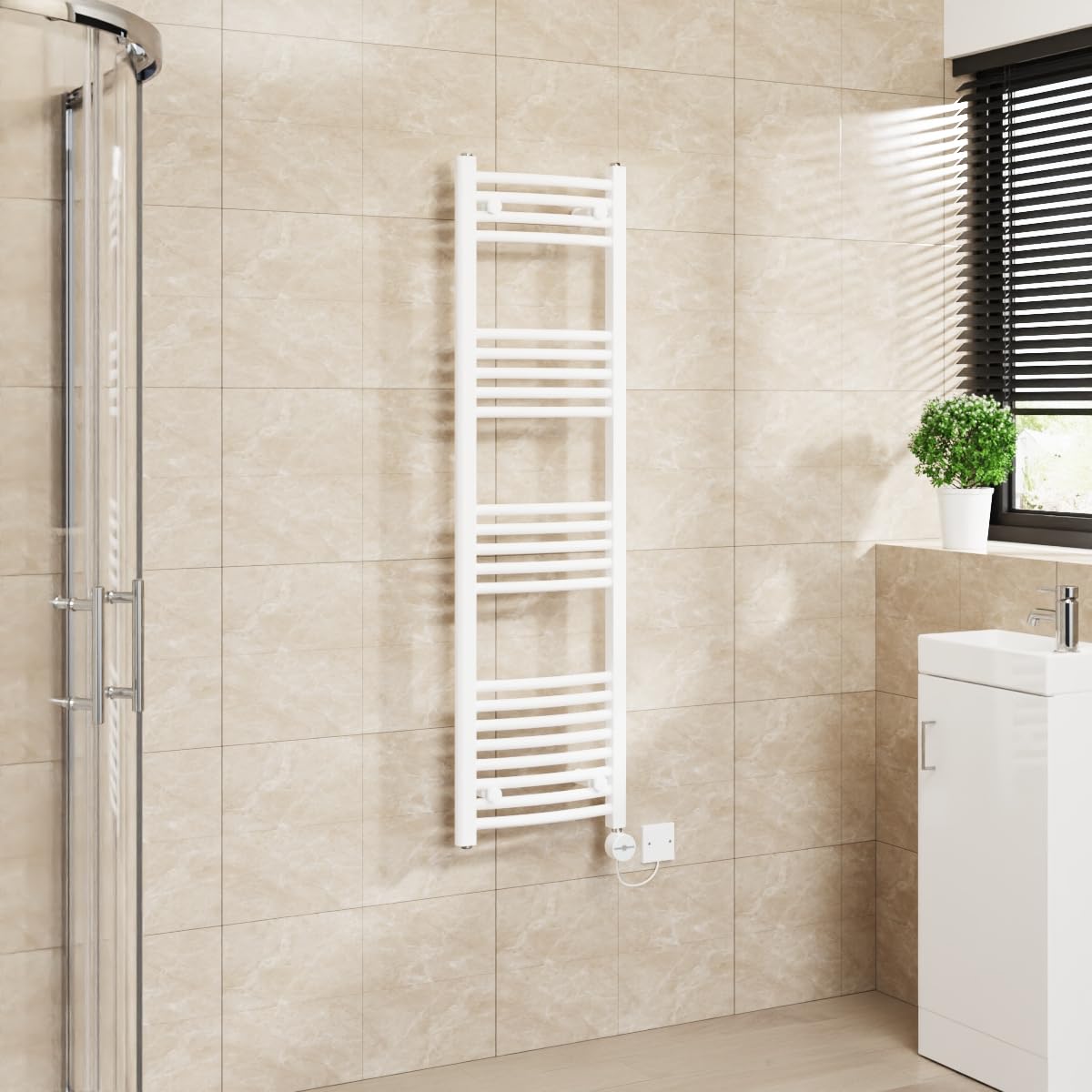 Warmehaus Touch Screen Electric Towel Rail Curved Timer White 1400x400mm