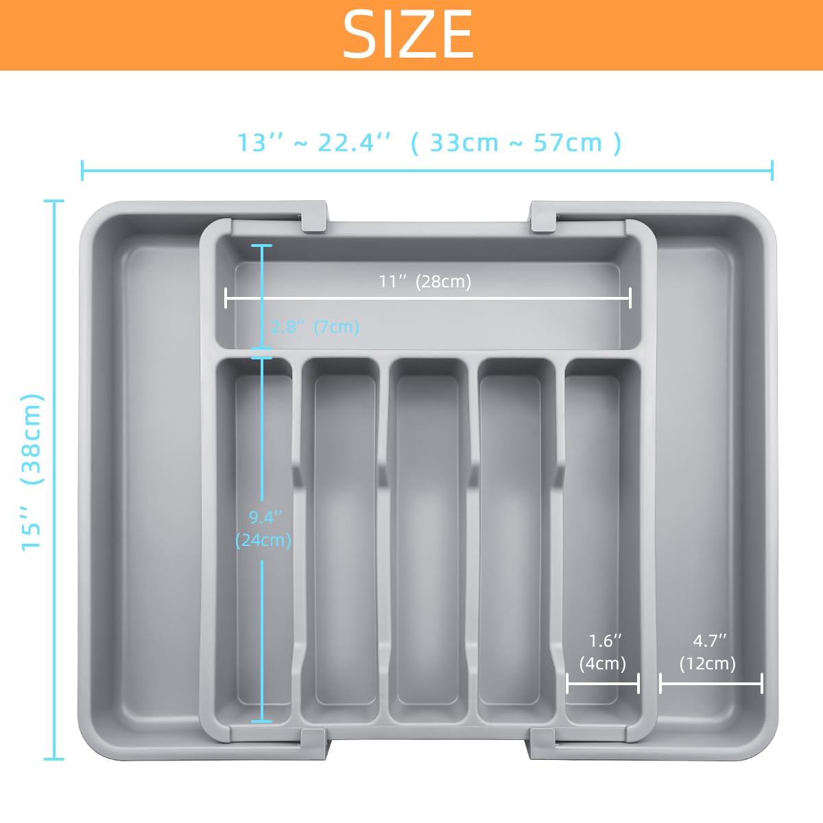 ZWANG Silverware Drawer Organizer - Expandable Kitchen Drawer Organizer,13 to 22.4 Inch Adjustable Kitchen Utensil Tray, Flatware Tableware Tray for Spoon Spatula Forks