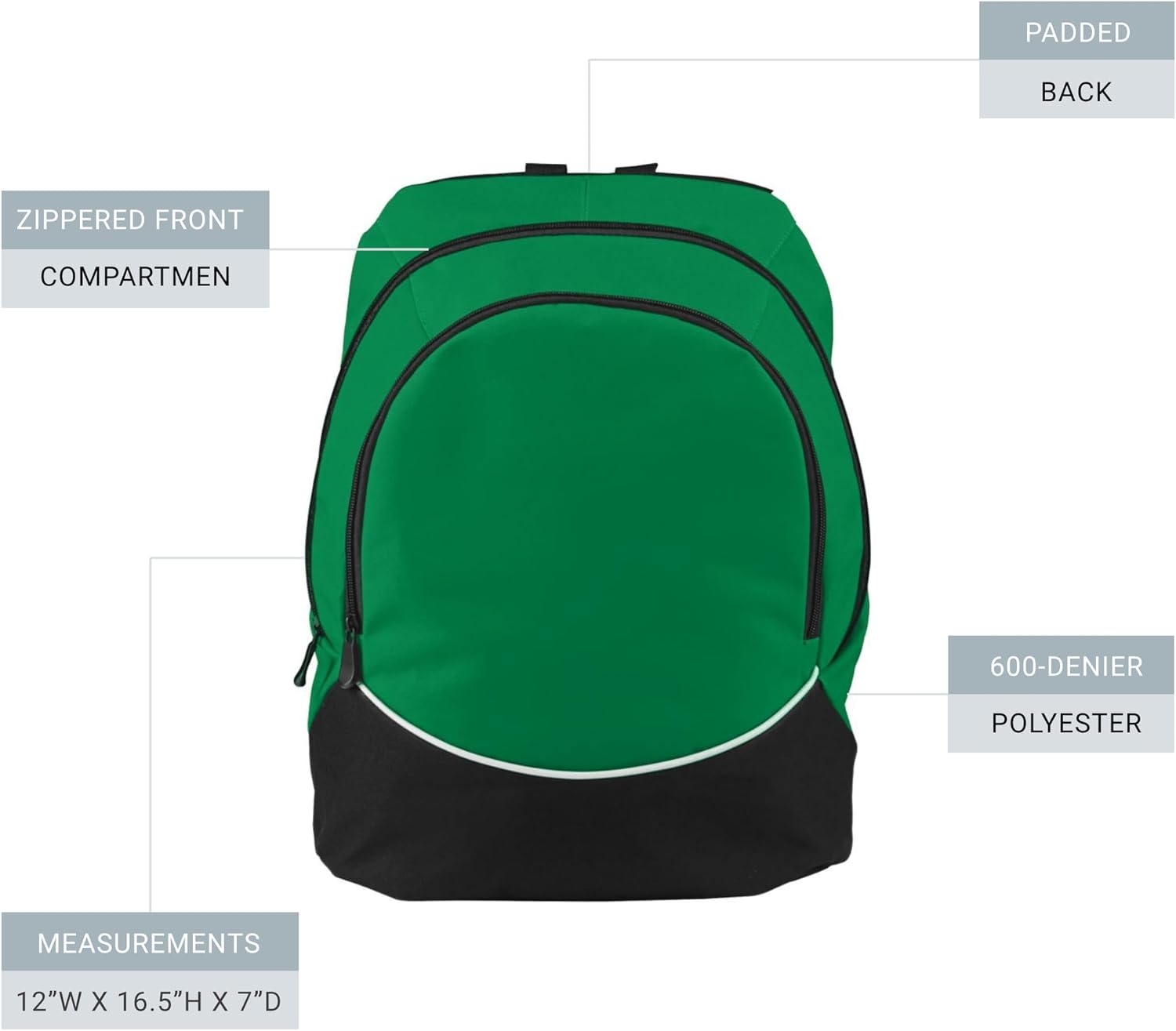 Augusta Sportswear Large Tri-Color Backpack, One Size, Kelly/Black/White