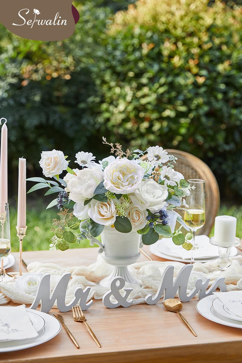 Serwalin Fiori bianchi artificiali per matrimoni, fiori di seta, decorazione per torte, fiori finti per centrotavola, mazzi di rose bianche, peonie, fiori reali al tatto, addio al nubilato, fai da te,
