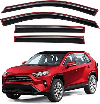 Lightronic Extra Durable Clip-on in-Channel Auto Vent Window Visor, Fits 2019-2025 Toyota RAV4, UV Protection Rain Guard, Original Wind Deflector, No-Drill Easy Install, Dark Smoke, 4-Pcs