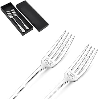 GLOBLELAND 2Pcs I Forking Love You Engraved Fork with Gift Box Stainless Steel Funny Table Forks for Friends Families Festival Wedding, 8Inches
