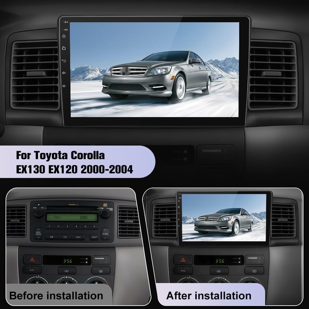 Android 13 Car Radio Stereo for Toyota Corolla EX130 EX120 2000-2004 with Wireless Carplay Android Auto 2G RAM 64G ROM 9 Inch HD Touchscreen with WiFi GPS Bluetooth FM/RDS Radio Backup Camera
