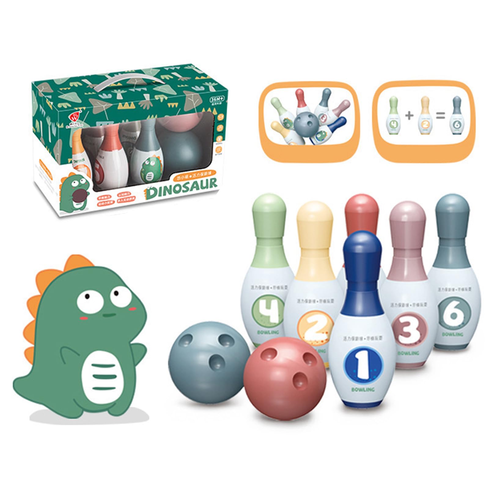 Fadcaer Kids Bowling Set, Educational Mini Bowling Set with 6 Bowling Pins and 2 Balls, Indoor & Outdoor Games Set for Family Games, Educational Toy Mini Bowling Set for Boys Girls 3+ Years Old