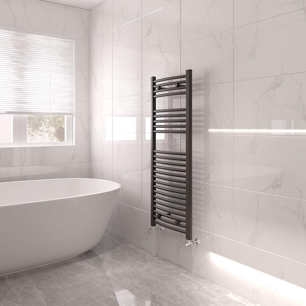 NRG Bathroom Modern Curved Heated Towel Rail Radiator Central Heating Ladder Rad 1200x450mm Anthracite