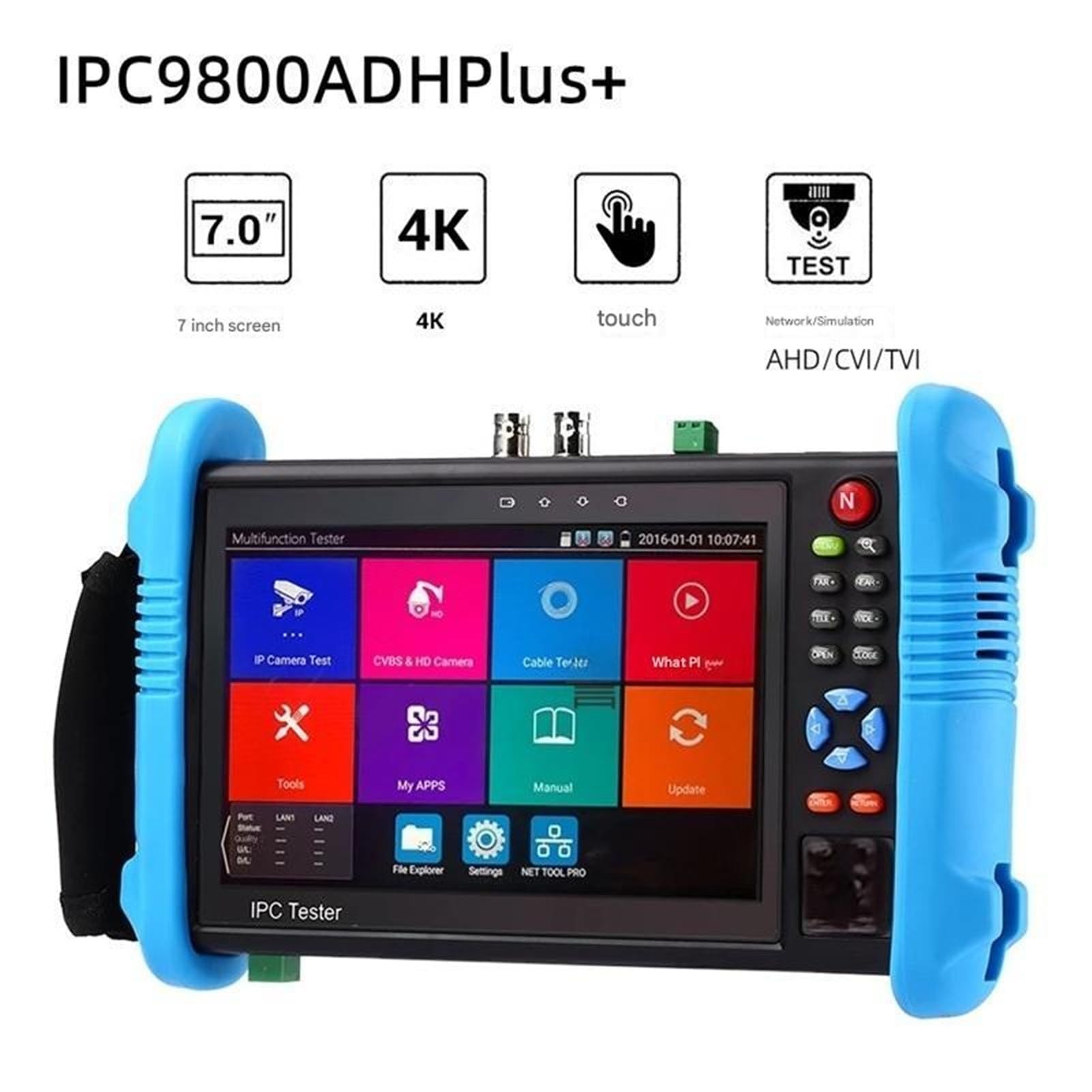 Tester per analizzatori CCTV Network Engineering Treasure IPC9800ADHPlus+ Tester di videosorveglianza coassiale rete Ingresso HDMI 4K con touch screen/display LCD