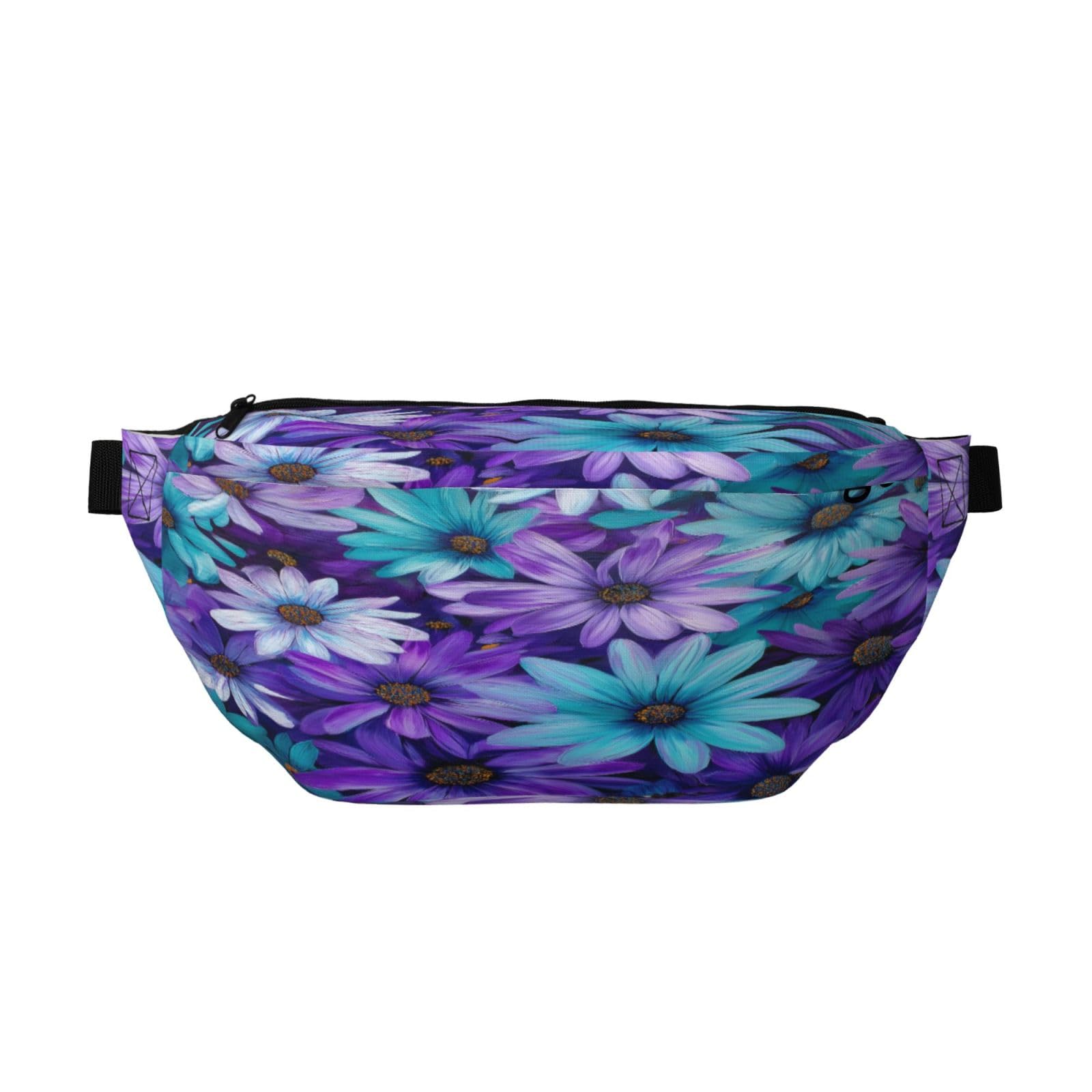 Teal And Purple Daisies Fanny Pack For Women Man, Waist Belt Bag Crossbody For Sports Travel Hiking Running Jogging