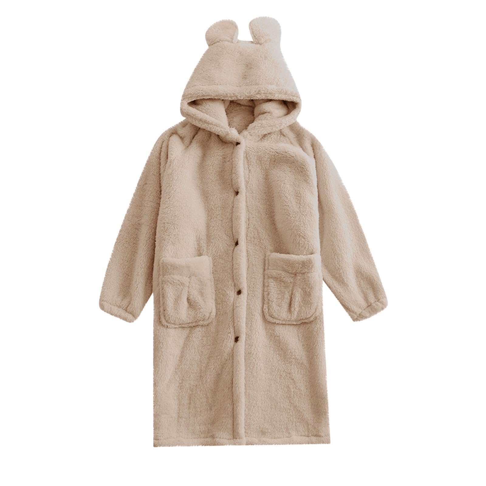 HAOLEI Bata Mujer Invierno,Albornoz de Rizo con Capucha para Mujer Bata Larga de Forro Polar de Doble Cara Casual Sueltos Batas Manga Larga con Bolsillos Suaves y Cómodos Camisón de Franela