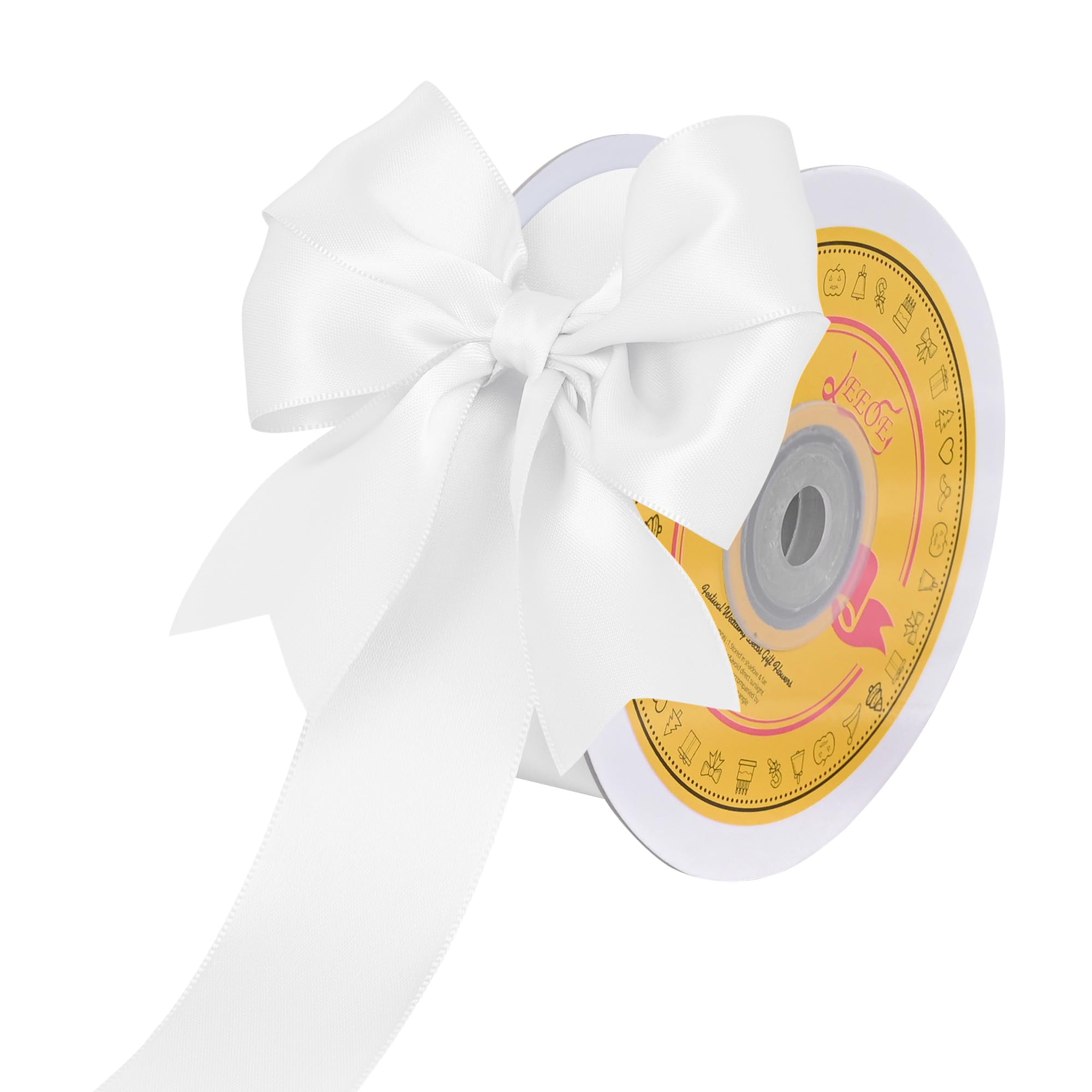 Double Face White Satin Ribbon 1-1/2 inch X 25 Yards Polyester White Ribbon for Gift Wrapping Very Suitable for Weddings Party Hair Bow Invitation Decorations and More