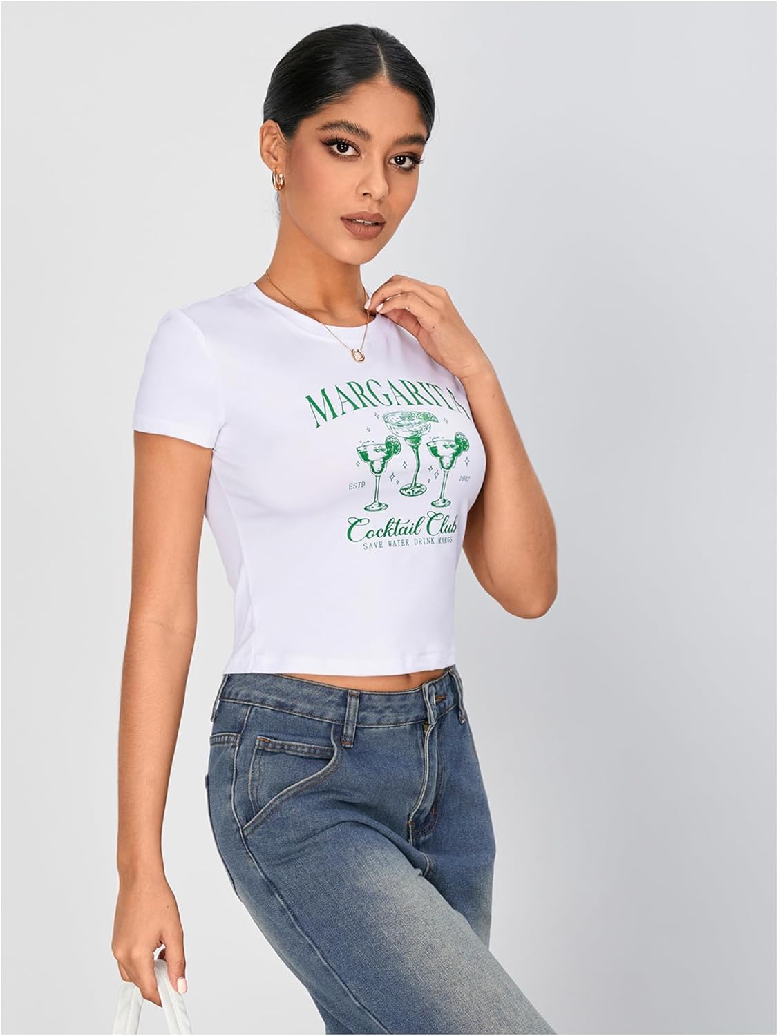 WDIRARA Women's Graphic Print Round Neck Short Sleeve Crop Tops Summer Casual Tee Shirts - Image 4