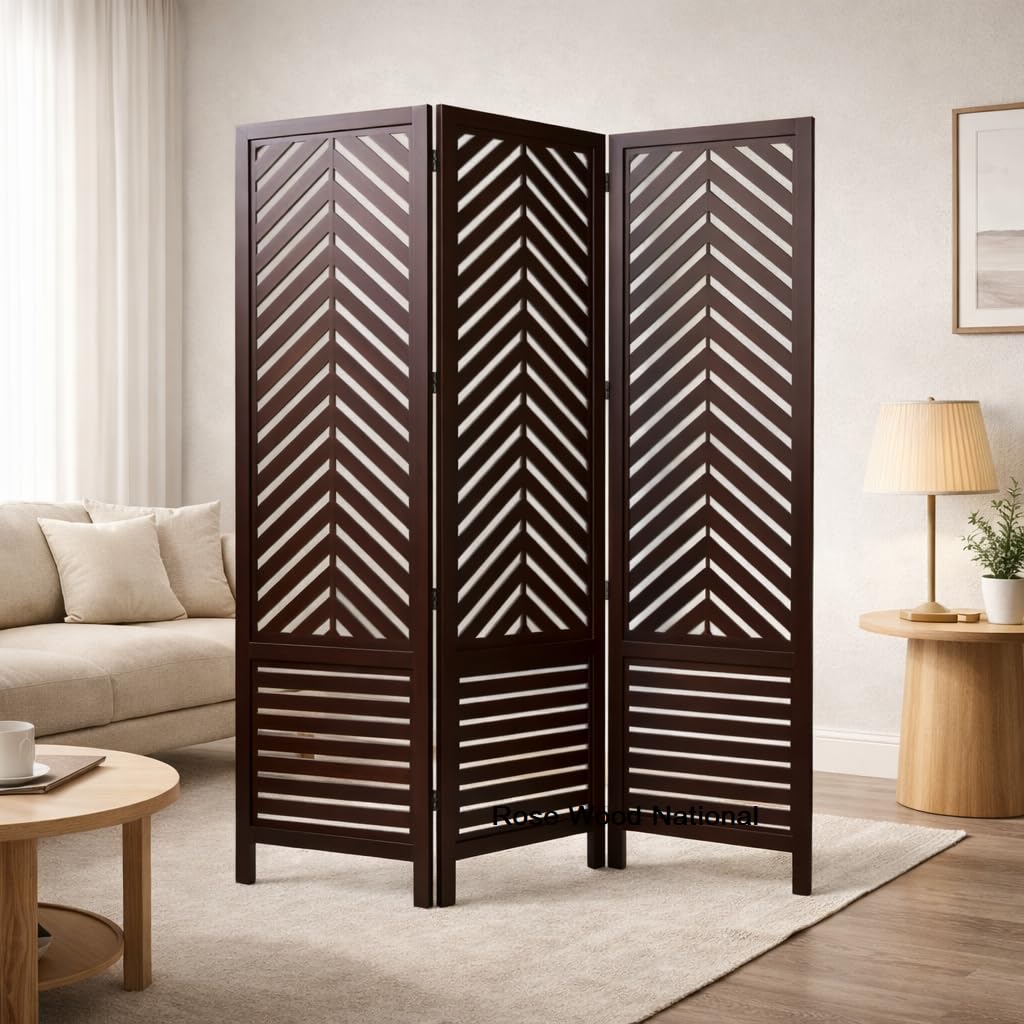 Rose Wood Wooden Partition for Living Room | Wood Screen Separators | Partition for Living Room | Room Partitions and Dividers | Wooden Partition for Pooja Room (Brown) (3 Panel, 1.5W x 1.8H Cm).-picture-27