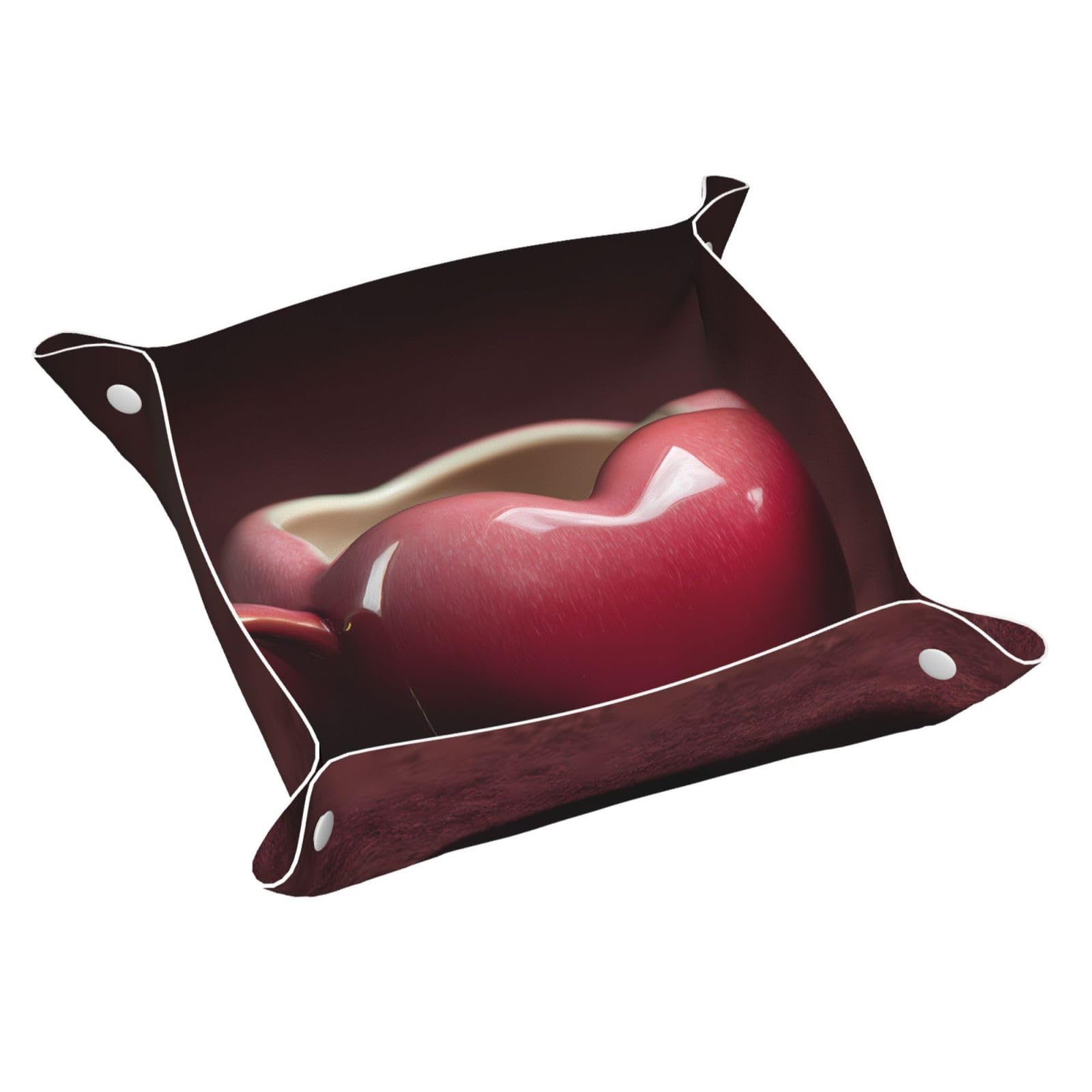 Heart-Shaped Cup Printing Leather Storage Tray Medium Quality PVC Double-Sided Leather Tray for Convenient Storage and Organization