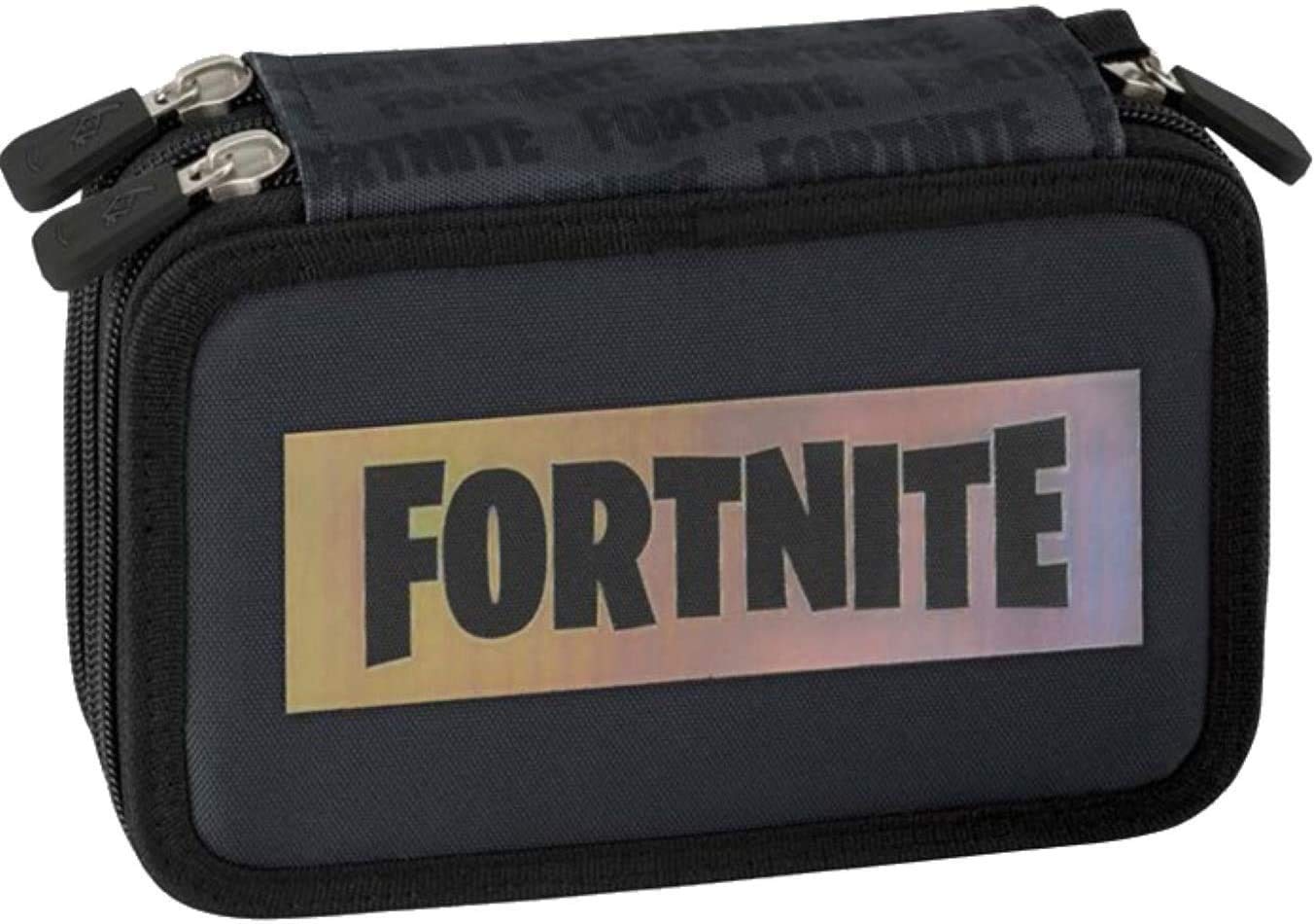 Panini spa Schoolpack Zaino Scuola Compatibile con Fortnite Nero 42x30x15 cm + Astuccio 3 Zip Completo + Diario 12 Mesi Non Datato + Penna Colorata Omaggio