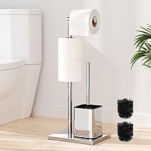 Stainless Steel Toilet Roll Holder and Brush - Free Standing, Silver