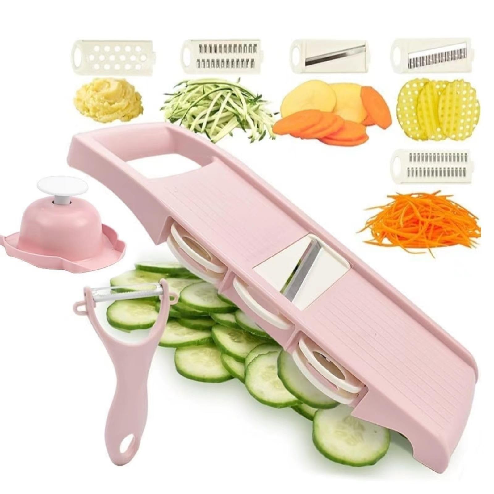 Rayyan Slicer for Kitchen, Slicer Vegetable Cutter, 5 In 1 Veggie Slicer, Potato Slicer, waffle fry cutter, Hot Swap Mandolin with Peeler for Vegetables, Carrot Shredder, Cucumber Slicer