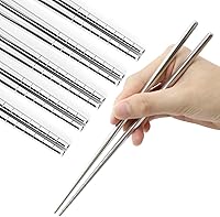 MUYOS 5 Pairs Reusable Stainless Steel Chopsticks - Non-Slip Grooved Tips, Lightweight 304 Metal, Dishwasher Safe Gift Set